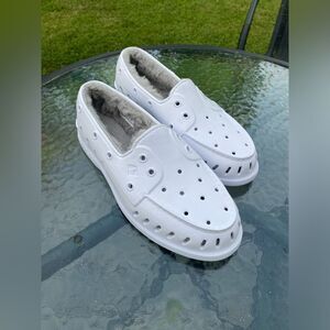 Sperry Men’s Top Sider Float Slip On Faux Fur Lined White Boat Shoes Size 8